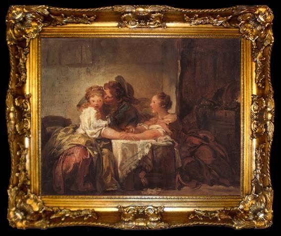 framed  Jean Honore Fragonard A Kiss Won, ta009-2
